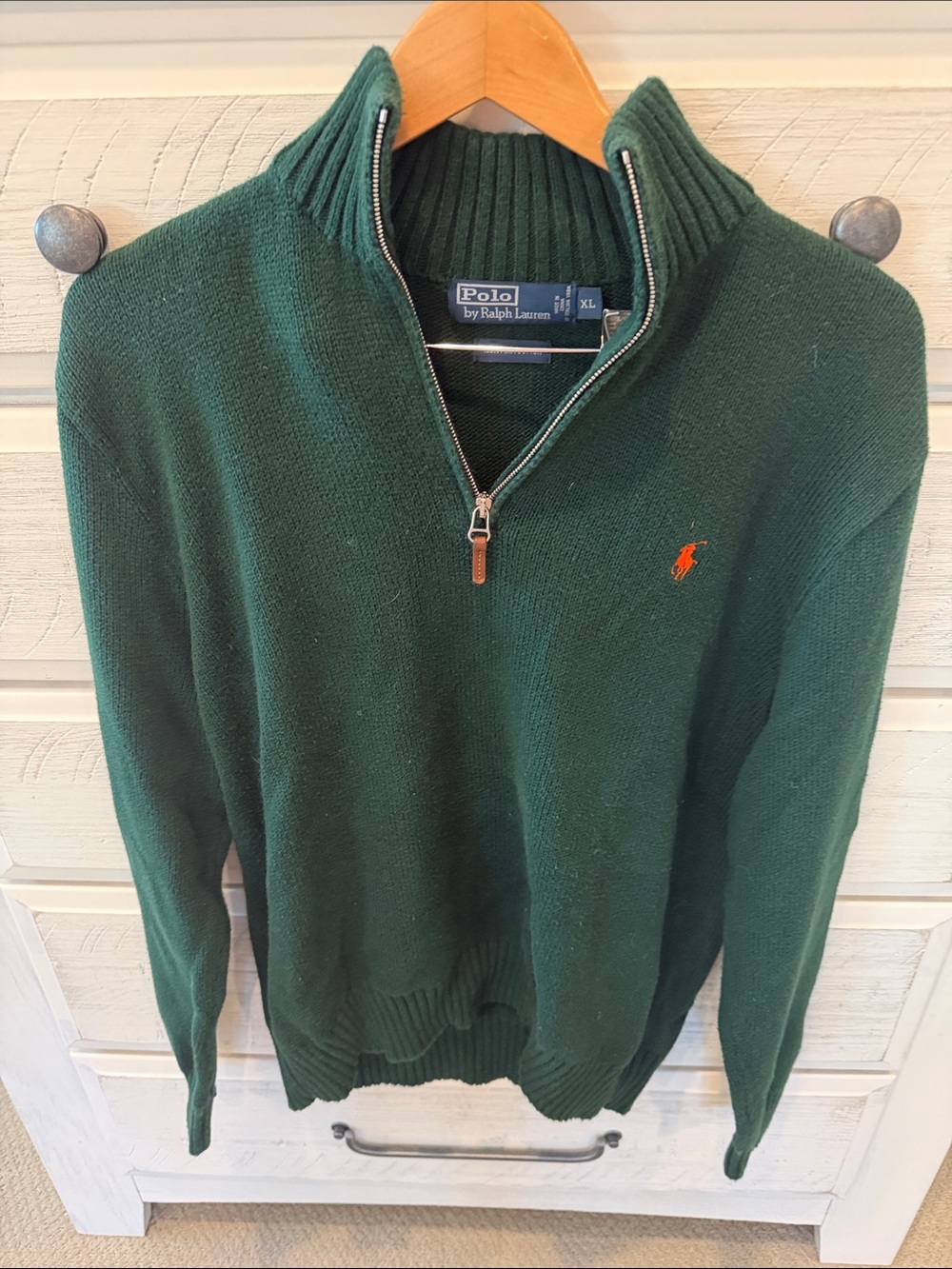 Polo by Ralph Lauren Dark Green Quarter-Zip Sweater with Orange Pony